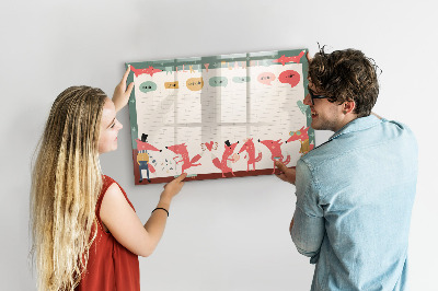 Dry erase board magnetic Weekly planner with colorful illustrations
