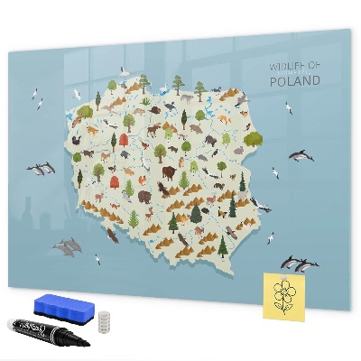 Dry erase board magnetic Nature map of Poland with places for photos