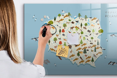 Dry erase board magnetic Nature map of Poland with places for photos