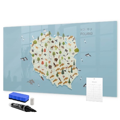 Dry erase board magnetic Nature map of Poland with places for photos