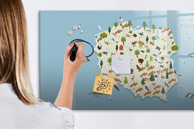 Dry erase board magnetic Nature map of Poland with places for photos