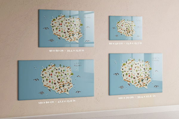 Dry erase board magnetic Nature map of Poland with places for photos