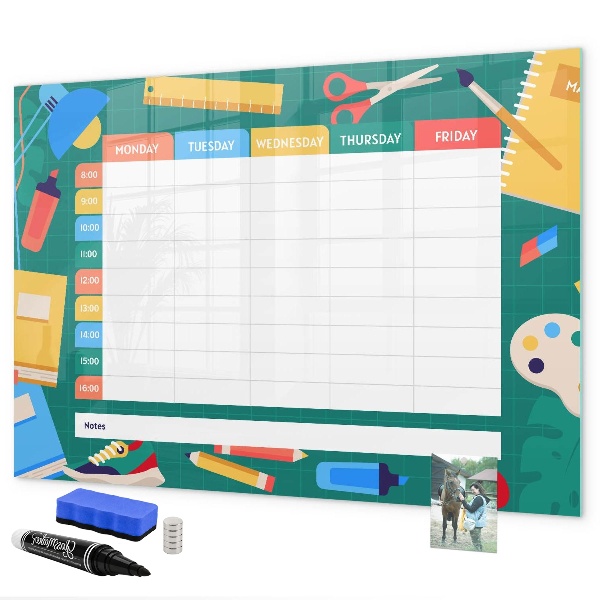 Dry erase board magnetic Weekly planner with space for photos