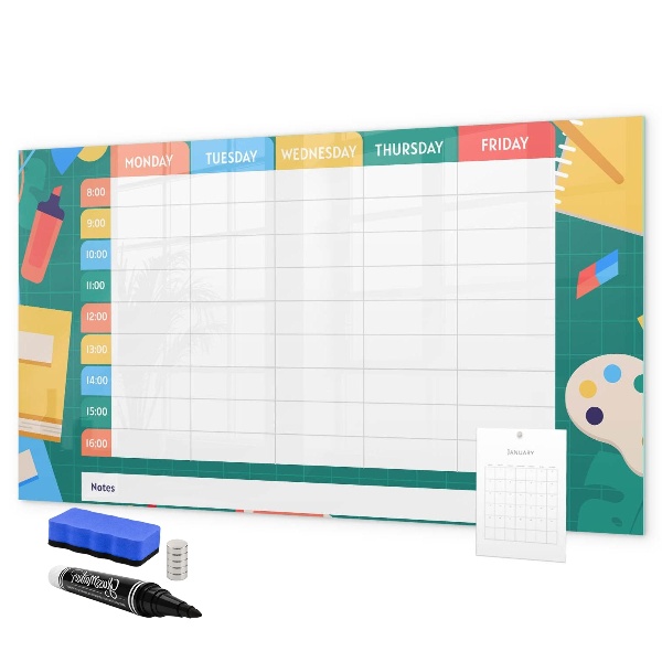 Dry erase board magnetic Weekly planner with space for photos