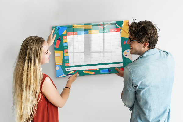 Dry erase board magnetic Weekly planner with space for photos