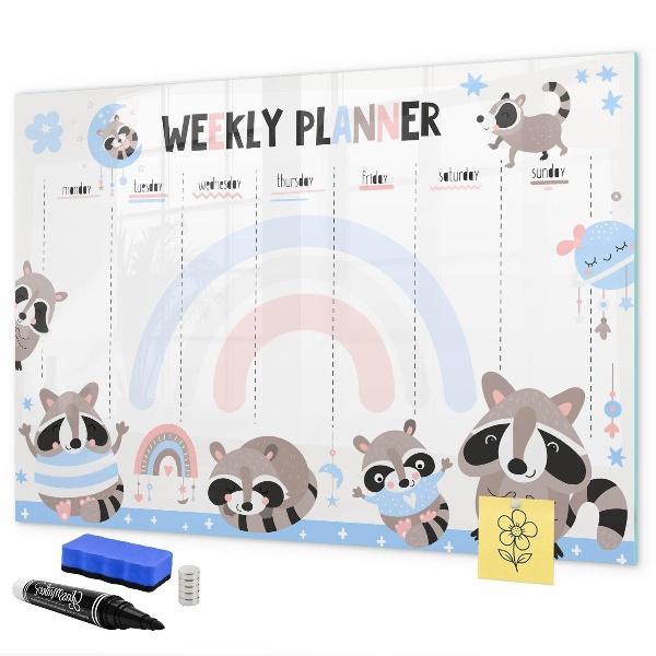 Dry erase board magnetic Weekly planner with cheerful animals