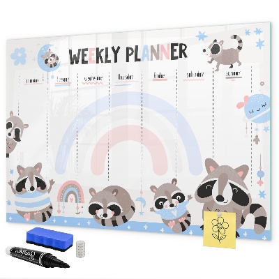 Dry erase board magnetic Weekly planner with cheerful animals