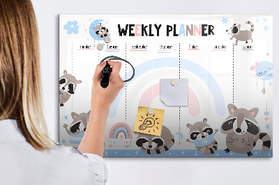 Dry erase board magnetic Weekly planner with cheerful animals