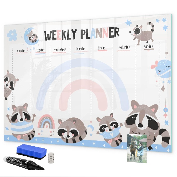 Dry erase board magnetic Weekly planner with cheerful animals
