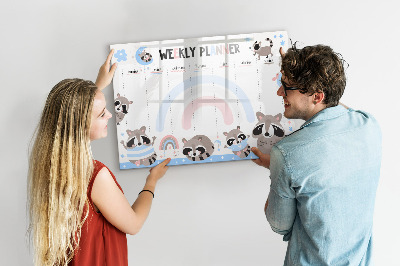 Dry erase board magnetic Weekly planner with cheerful animals