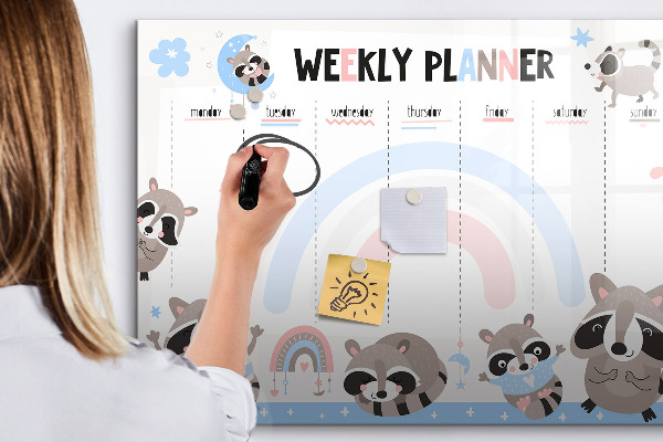 Dry erase board magnetic Weekly planner with cheerful animals