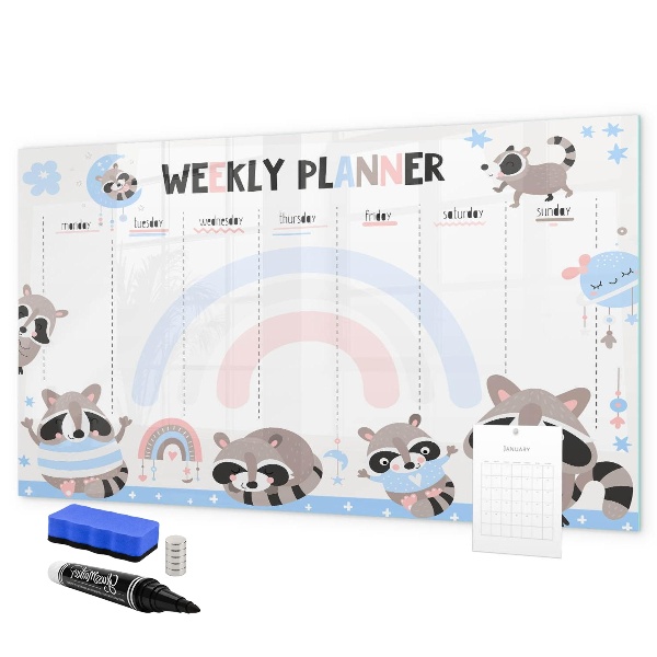 Dry erase board magnetic Weekly planner with cheerful animals