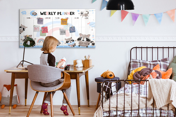 Dry erase board magnetic Weekly planner with cheerful animals