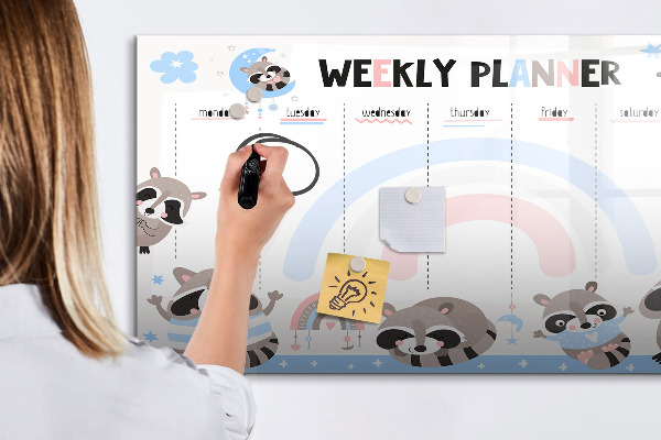 Dry erase board magnetic Weekly planner with cheerful animals