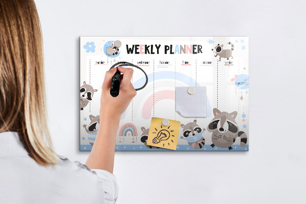 Dry erase board magnetic Weekly planner with cheerful animals