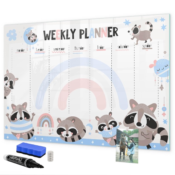 Dry erase board magnetic Weekly planner with cheerful animals