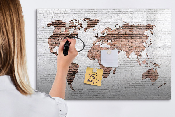 Dry erase board magnetic World map with photo locations