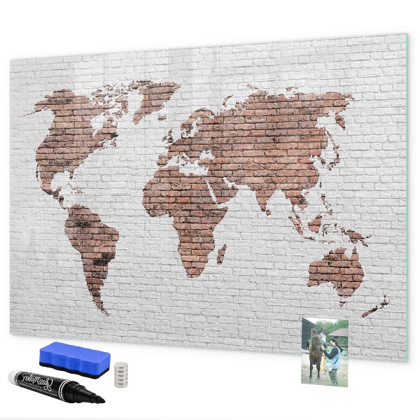 Dry erase board magnetic World map with photo locations