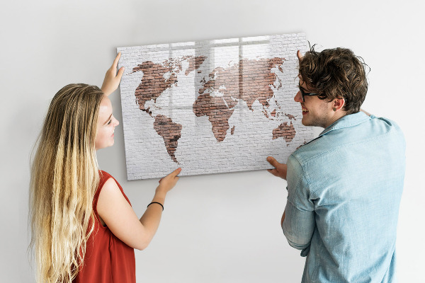 Dry erase board magnetic World map with photo locations