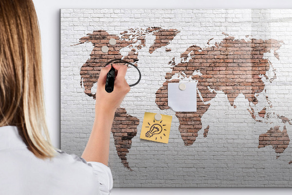 Dry erase board magnetic World map with photo locations