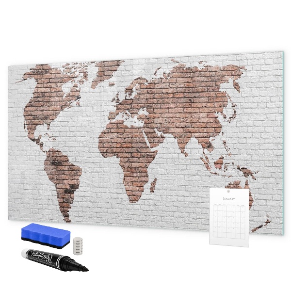 Dry erase board magnetic World map with photo locations
