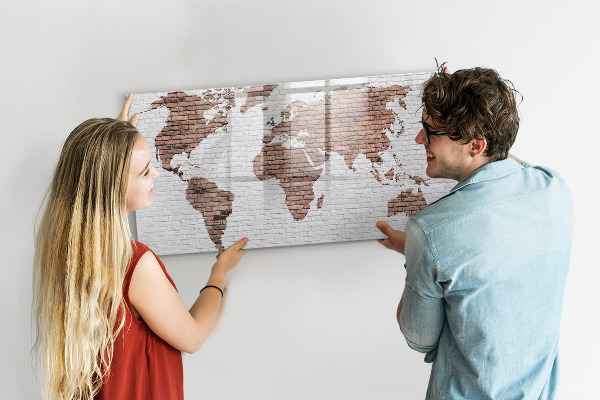 Dry erase board magnetic World map with photo locations