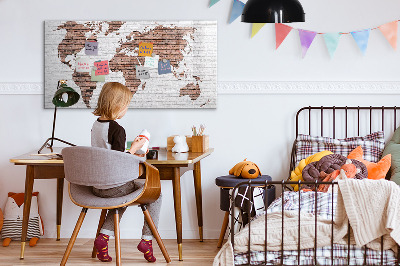Dry erase board magnetic World map with photo locations