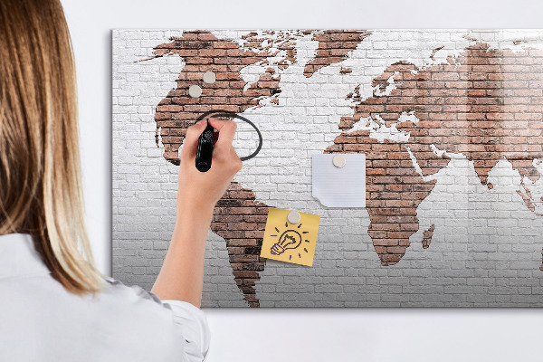 Dry erase board magnetic World map with photo locations