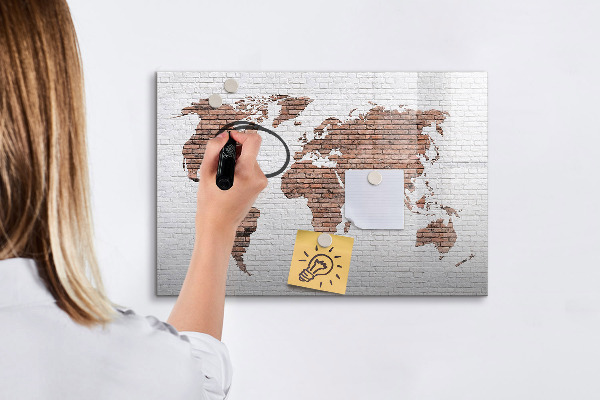 Dry erase board magnetic World map with photo locations