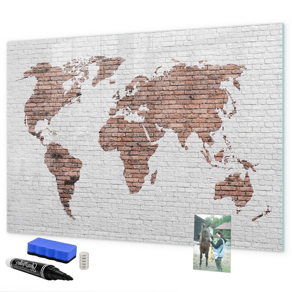Dry erase board magnetic World map with photo locations