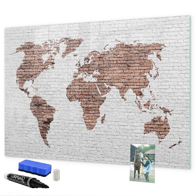Dry erase board magnetic World map with photo locations