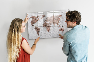 Dry erase board magnetic World map with photo locations