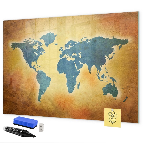 Magnetic dry erase board World map with space for photos