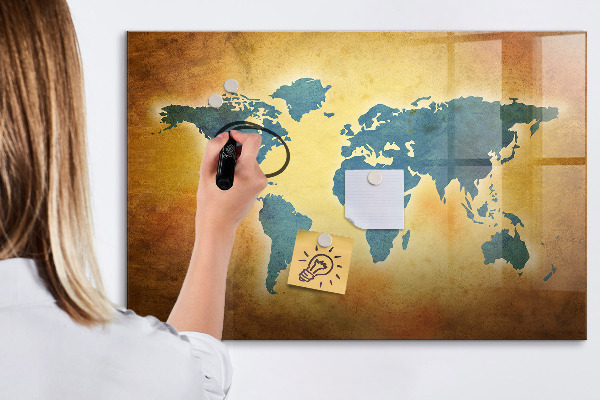 Magnetic dry erase board World map with space for photos
