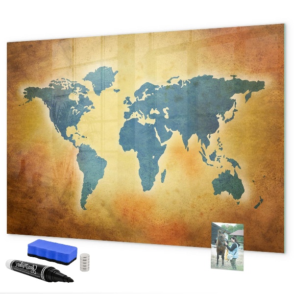 Magnetic dry erase board World map with space for photos