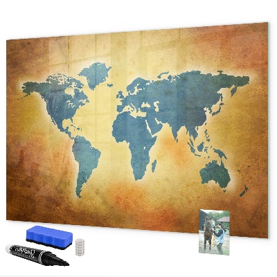 Magnetic dry erase board World map with space for photos
