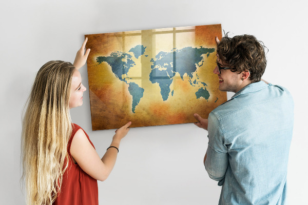 Magnetic dry erase board World map with space for photos