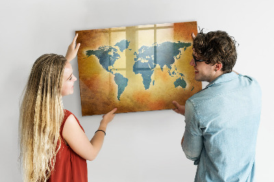 Magnetic dry erase board World map with space for photos