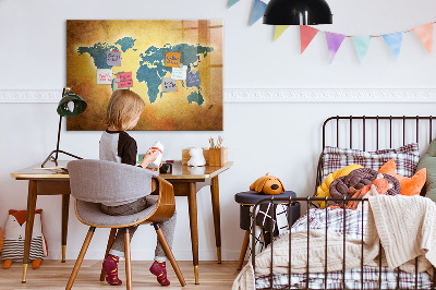 Magnetic dry erase board World map with space for photos