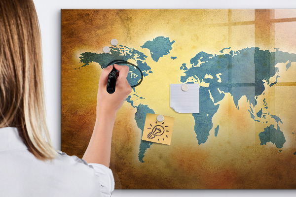 Magnetic dry erase board World map with space for photos