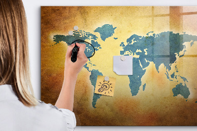 Magnetic dry erase board World map with space for photos