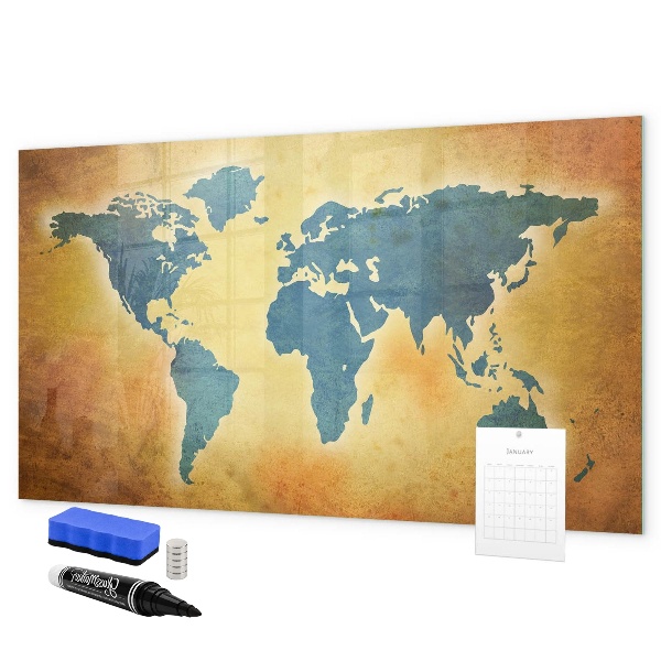 Magnetic dry erase board World map with space for photos