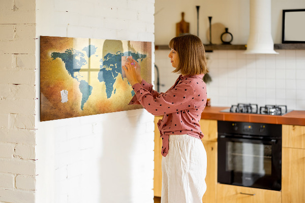 Magnetic dry erase board World map with space for photos