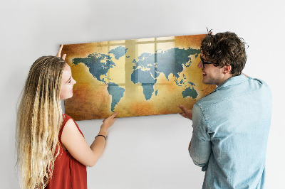 Magnetic dry erase board World map with space for photos