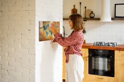 Magnetic dry erase board World map with space for photos