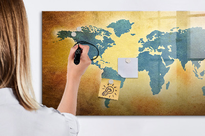 Magnetic dry erase board World map with space for photos
