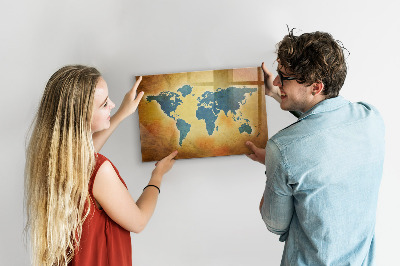 Magnetic dry erase board World map with space for photos