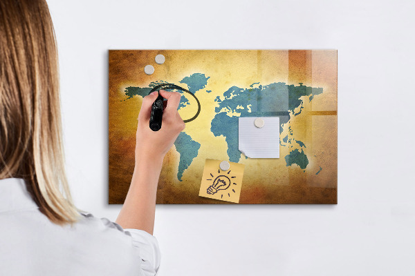 Magnetic dry erase board World map with space for photos