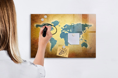 Magnetic dry erase board World map with space for photos