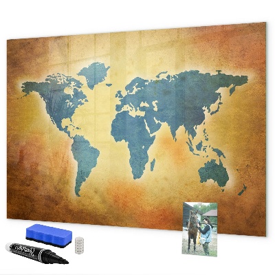 Magnetic dry erase board World map with space for photos